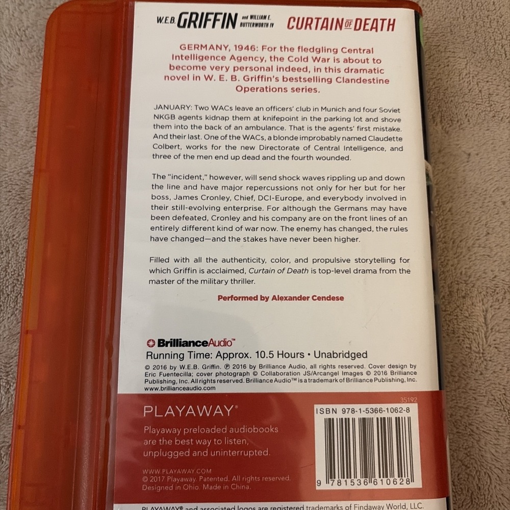 Playaway Audiobook Audio Book Ex Library - Curtain Of Death By W.E.B. Griffin - Picture 2 of 4
